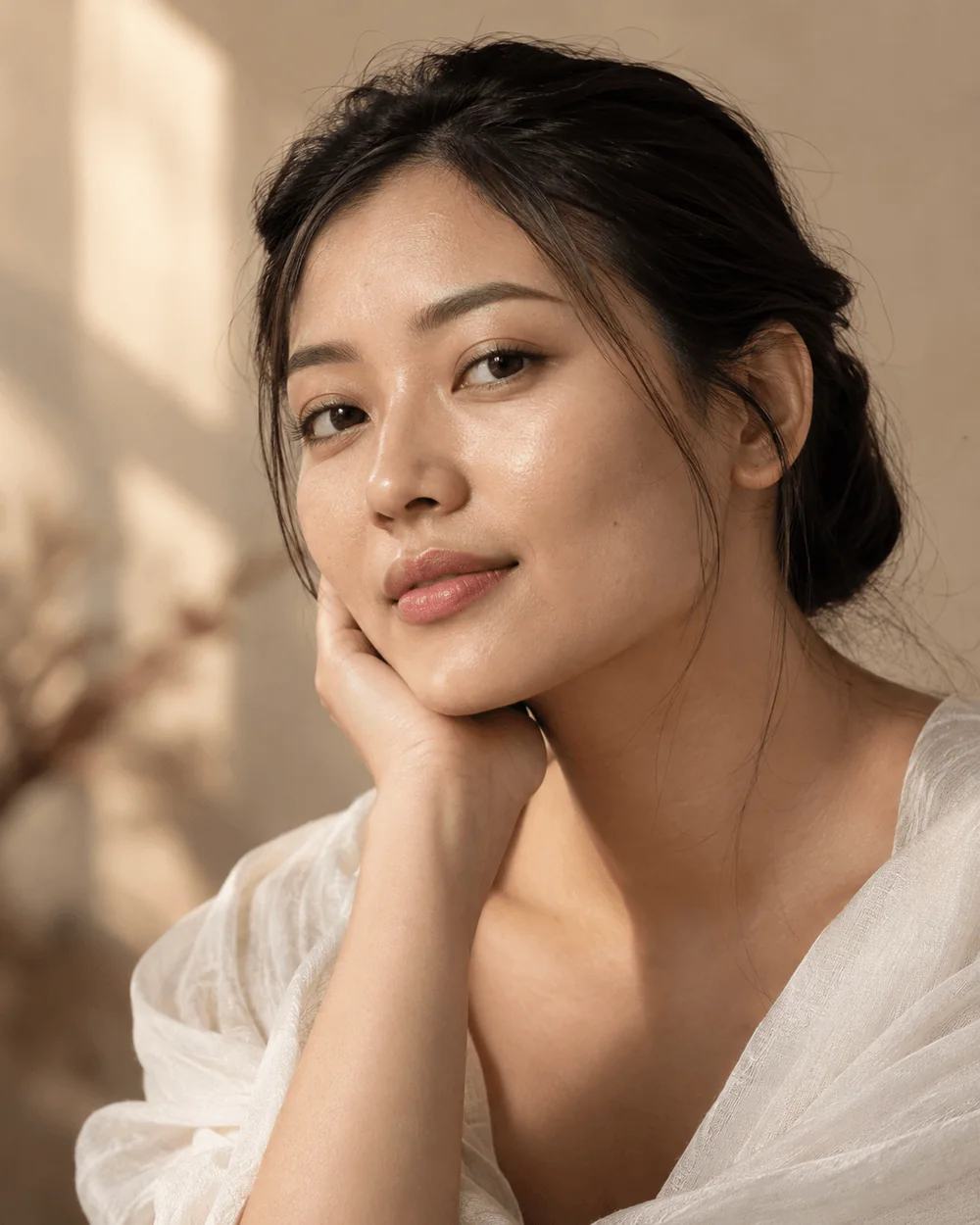 Illustrative skincare portrait in soft natural light